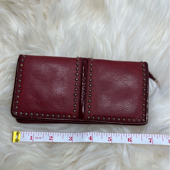 Brighton Long Wallet Red Studded Leather Patent Leather Center Trim Bifold - Picture 12 of 13